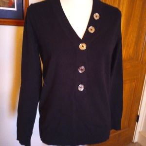 MICHAEL Kors  black v-neck pullover with silver decorative buttons